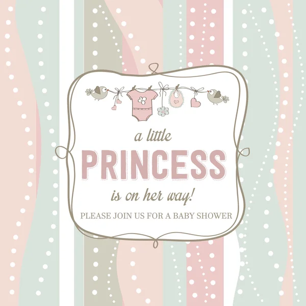 Shabby chic bebé chica ducha tarjeta — Vector de stock