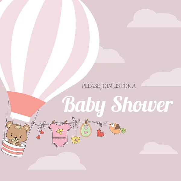 Το μωρό ντους κορίτσι κάρτα με αερόστατο — Διανυσματικό Αρχείο