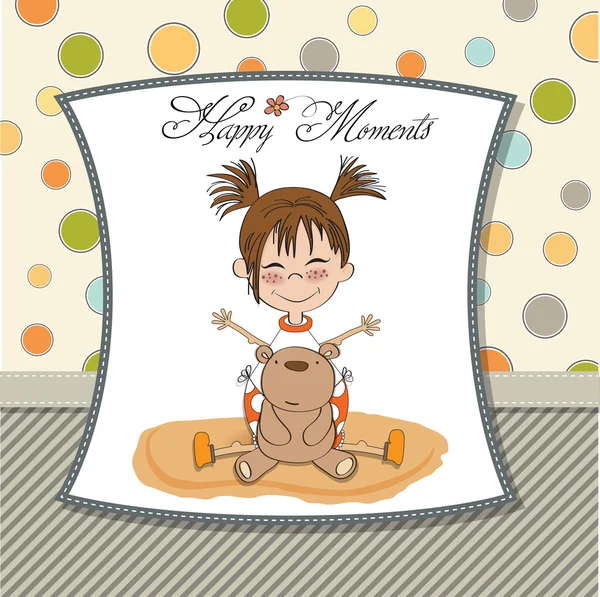 Tarjeta de momentos felices con el osito y su osito de peluche — Vector de stock