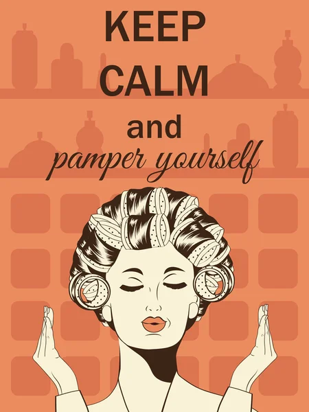 Beautiful illustration with message"Keep calm and pamper yoursel — Stock Vector