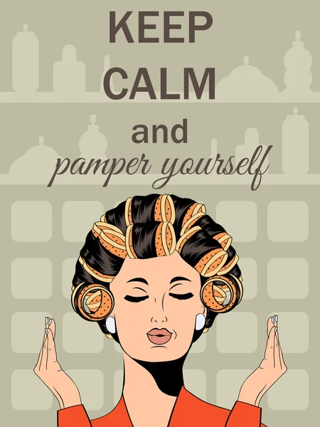 Beautiful illustration with message"Keep calm and pamper yoursel — Stock Vector