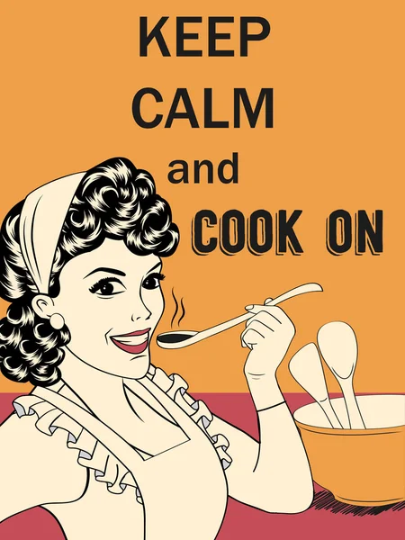 Retro funny illustration with massage"Keep calm and cook on" — Stock Vector
