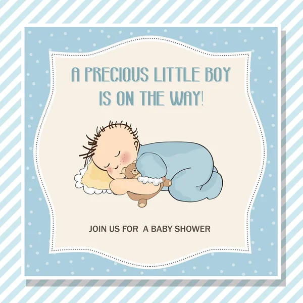 Baby boy shower card with little baby boy — Stockvector