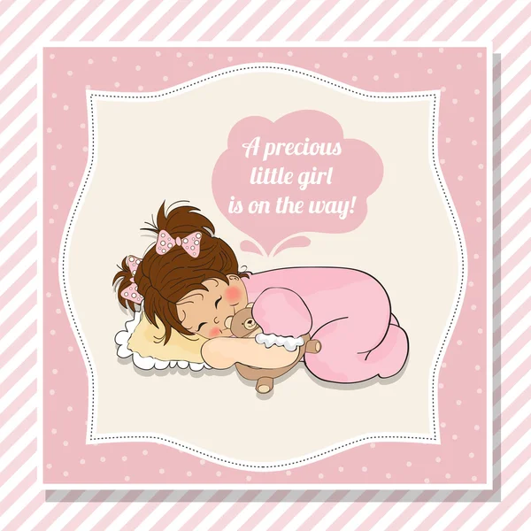 Baby girl shower card with little girl — Stockvector