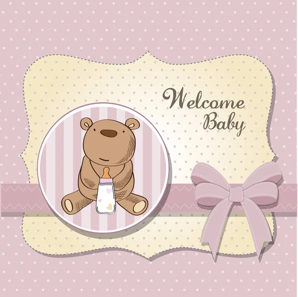 Baby girl shower card with little  teddy bear — Stock Vector
