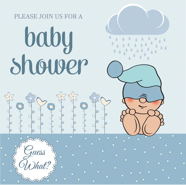 Baby boy shower card with funny little baby — Stockvector