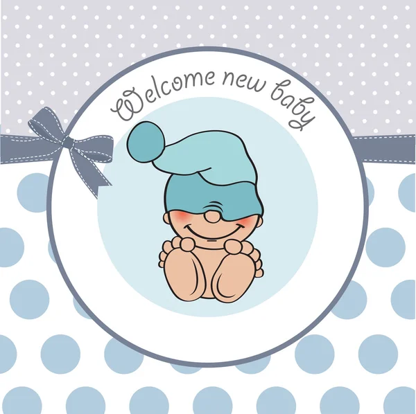 Baby boy shower card with funny little baby — Stockvector