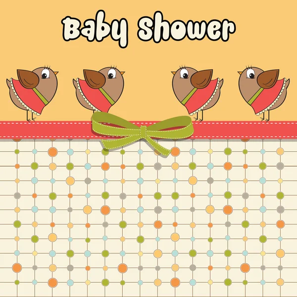 Delicate baby shower card with dressed birds — Stock Vector