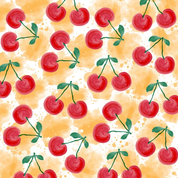 Fresh watercolor summer background  with cherries