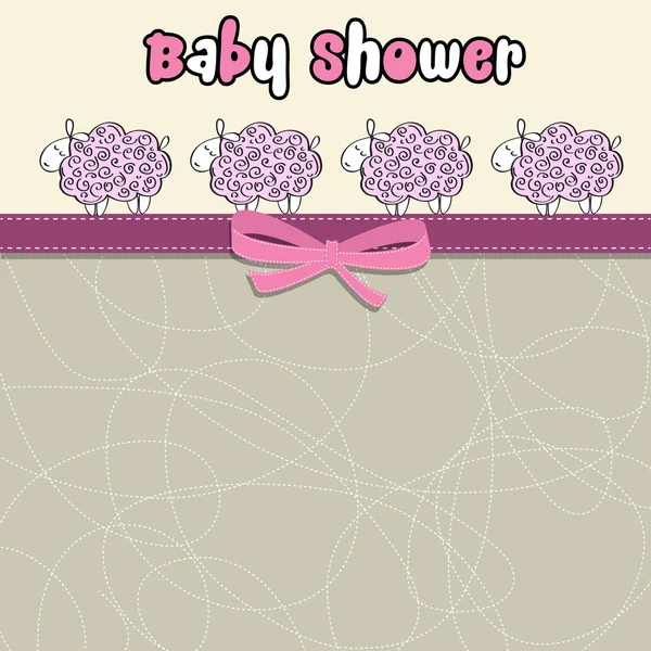 Delicado bebé tarjeta de ducha con oveja púrpura — Vector de stock