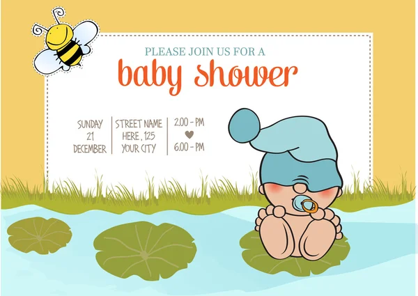 Baby boy shower card with funny little baby — Stock Vector