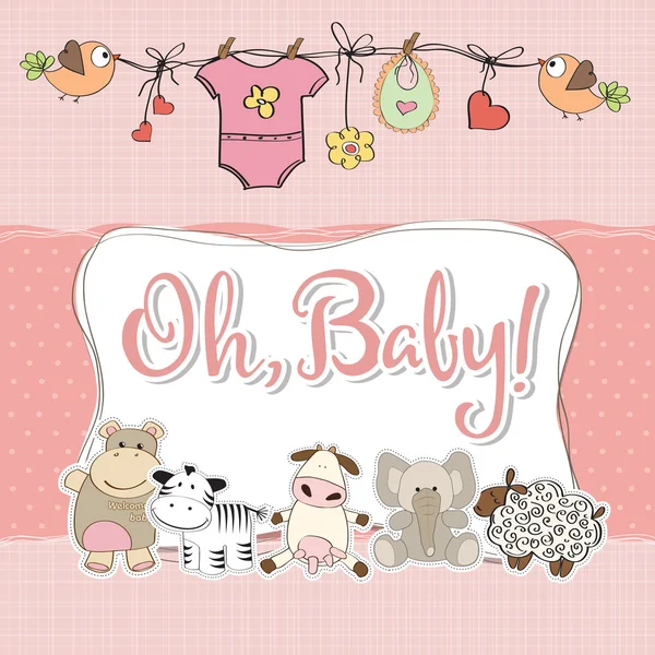Baby girl shower card with animals — Stock Vector