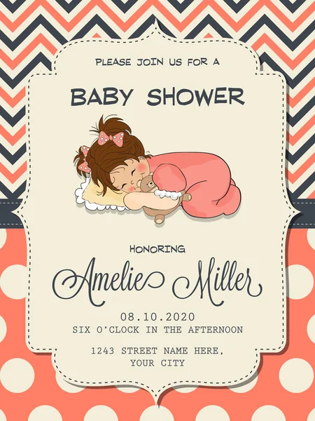 Bella scheda doccia per neonata con carina bambina — Vettoriale Stock
