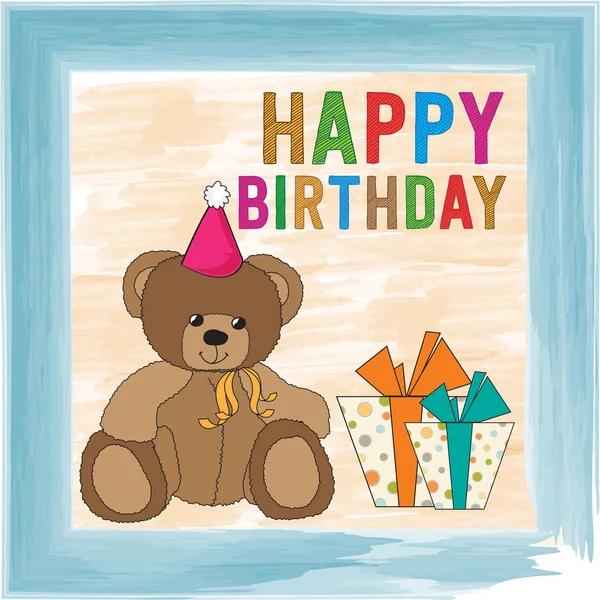Дитяча листівка на день народження з плюшевим ведмедем — стоковий вектор