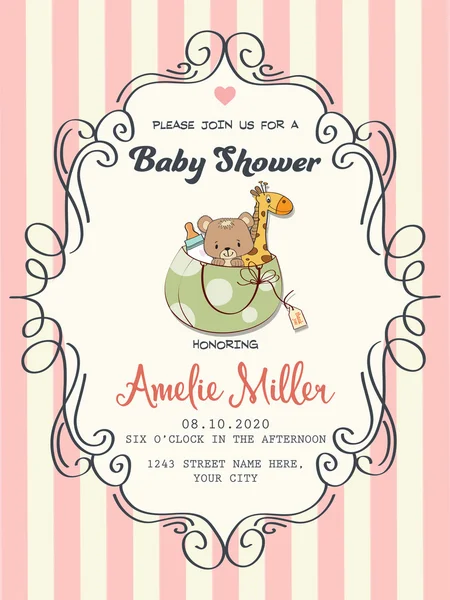 Cartão de chuveiro delicado bebê menina —  Vetores de Stock