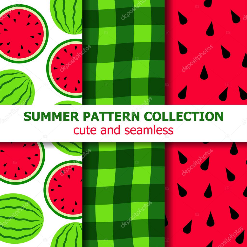 Cute summer pattern collection. Watermelon theme. Summer banner. Vector