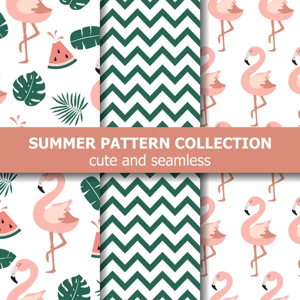 Summer pattern collection. Flamingo and watermelon theme, Summer banner. Vector
