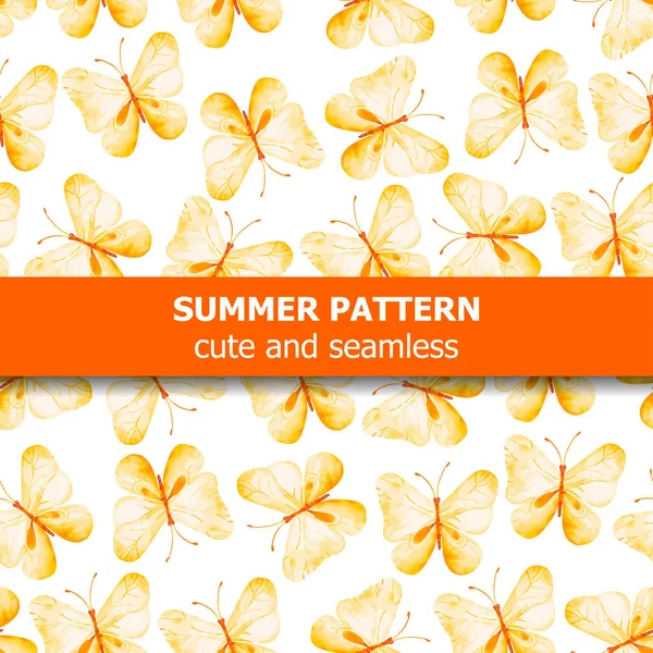 Watercolor Pattern Yellow Butterflie Summer Banner Vector — Stok Vektör