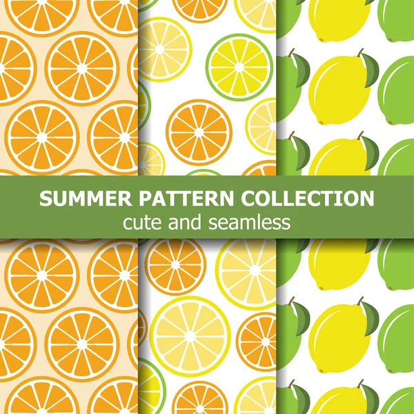 Juicy Pattern Collection Lemons Oranges Summer Banner Vector - Stok Vektor