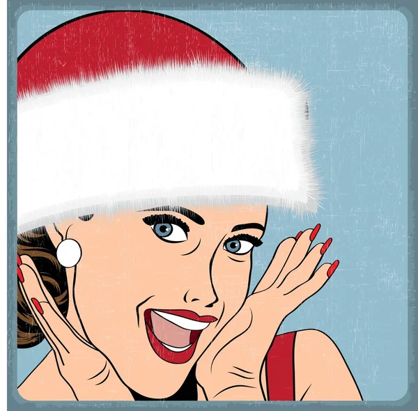 Mujer joven y feliz elegante en invierno, tarjeta de Navidad retro — Vector de stock