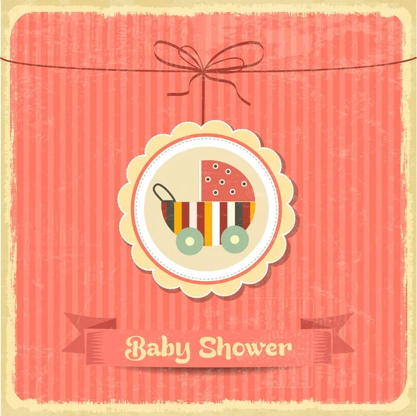 retro baby shower card with stroller