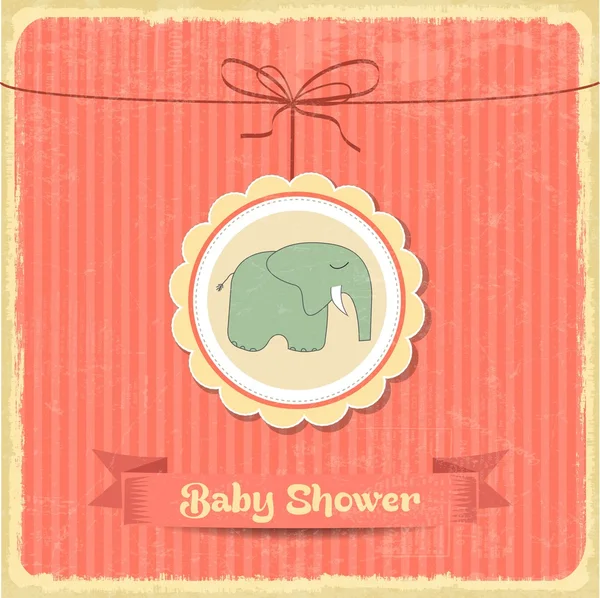 Retro baby shower card with little elephant — Stock Vector