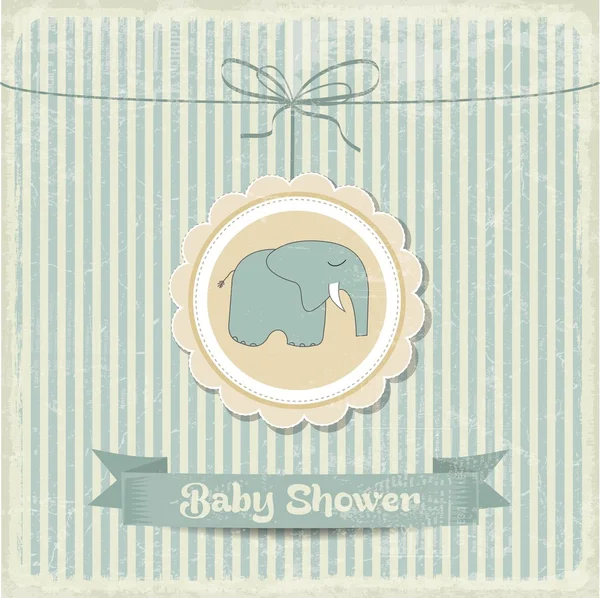 Retro baby shower card with little elephant — Stock Vector