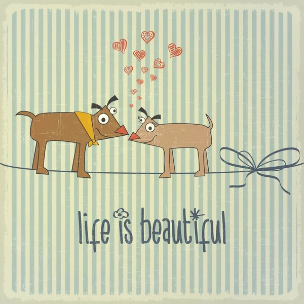 Ilustración retro con perros felices en pareja en el amor y la frase "Li — Archivo Imágenes Vectoriales