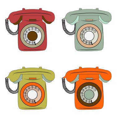 Retro telefon öğeleri beyaz ayarla