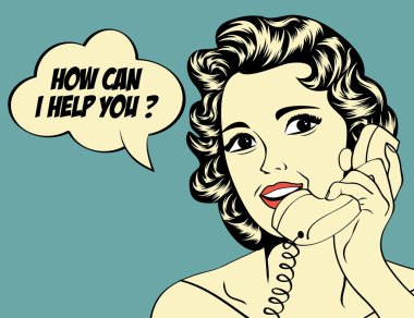 Çizgi roman tarzında, mesajlı sevimli bir retro kadın.