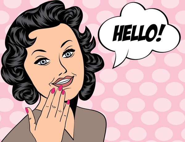 симпатичная ретро-женщина в кокетливом стиле с посланием