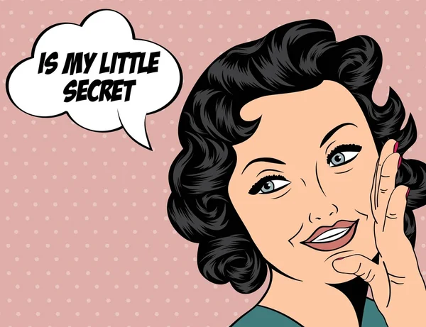 Mignon rétro femme dans le style de bande dessinée avec message — Image vectorielle