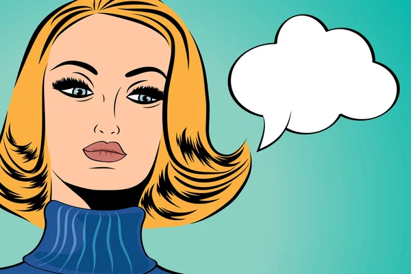 Pop art femme rétro mignonne dans le style de bande dessinée avec message — Image vectorielle