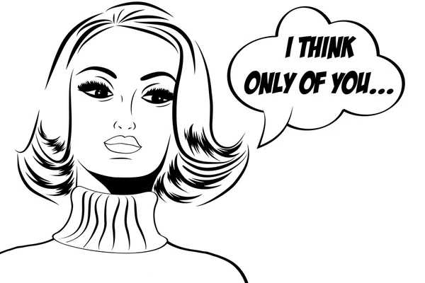 Pop arte bonito mulher retro em estilo quadrinhos com mensagem — Vetor de Stock