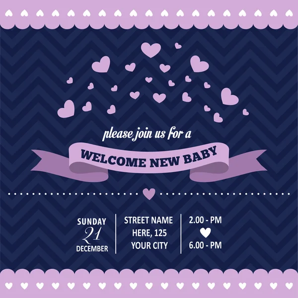 Invitación a la ducha de bebé con corazones en estilo retro — Vector de stock