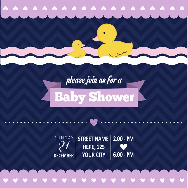 Invitation de douche de bébé avec canard dans le style rétro — Image vectorielle