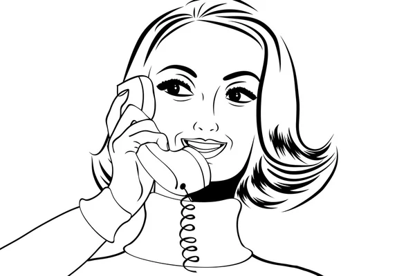 Pop art rétro femme dans le style de bande dessinée parler au téléphone — Image vectorielle