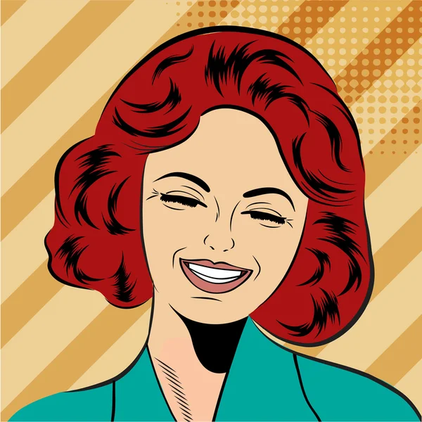 Popart leuke retro vrouw in strips stijl lachen — Stockvector