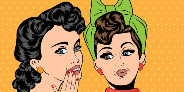 Pop art retro mujeres en el estilo de cómics que chismorrean — Vector de stock