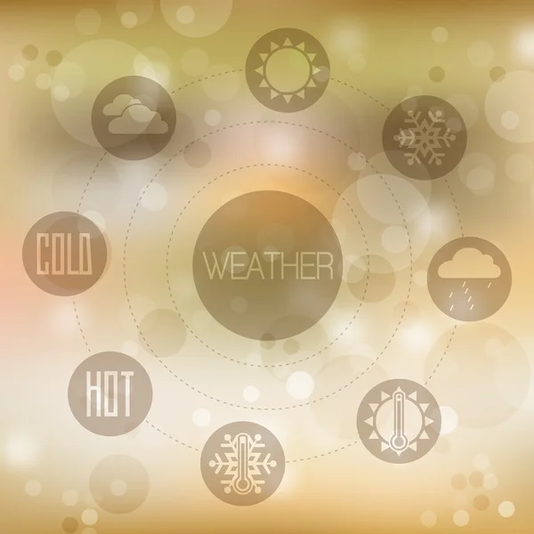 Set of flat design concept icons for weather on yellow blurred b — Stock Vector