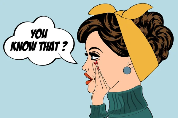 Pop art femme rétro mignonne dans le style de bande dessinée avec message — Image vectorielle