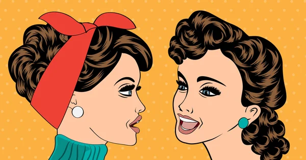 Pop art retro women in comics style that gossip — Stock Vector