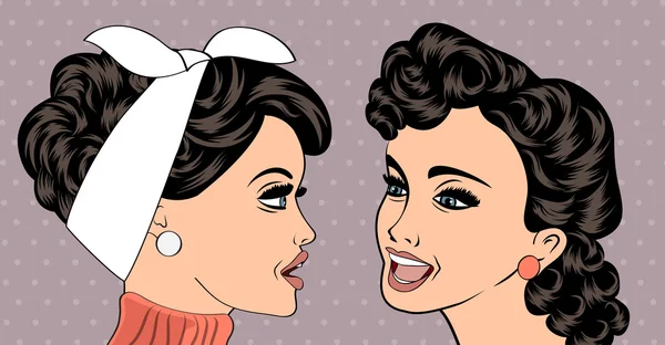 Pop art retro mujeres en el estilo de cómics que chismorrean — Archivo Imágenes Vectoriales