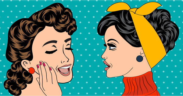 поп-арт ретро женщин в стиле комиксов, которые сплетничают
