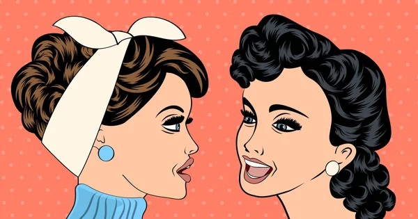 Pop art retro mujeres en el estilo de cómics que chismorrean — Archivo Imágenes Vectoriales