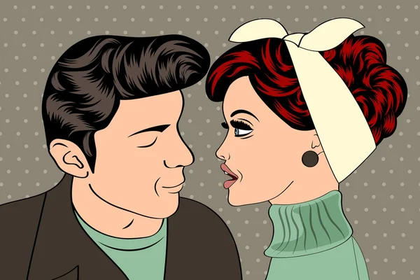 Pop art lindo retro pareja en el estilo de cómics — Archivo Imágenes Vectoriales