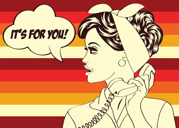 Pop art femme rétro mignonne dans le style de bande dessinée avec message — Image vectorielle