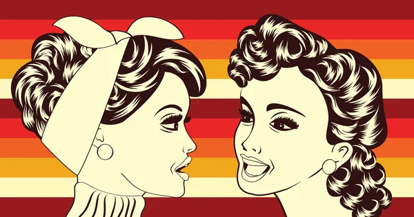 Pop art donne retrò in stile fumetti che spettegola — Vettoriale Stock