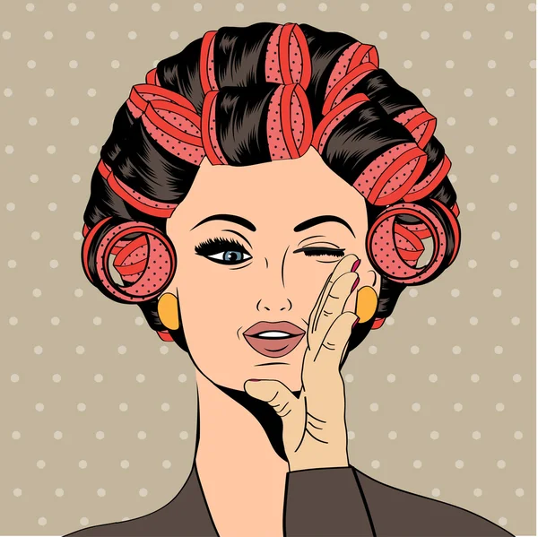 Woman with curlers in their hair — Stock Vector