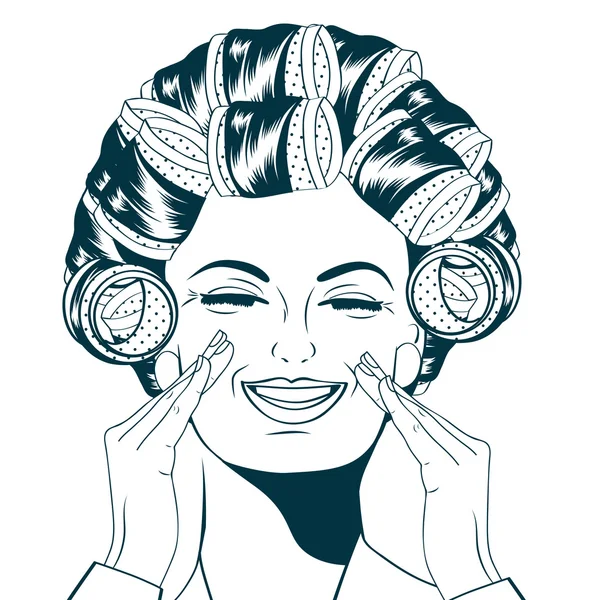 Mulher com encrespadores no cabelo — Vetor de Stock